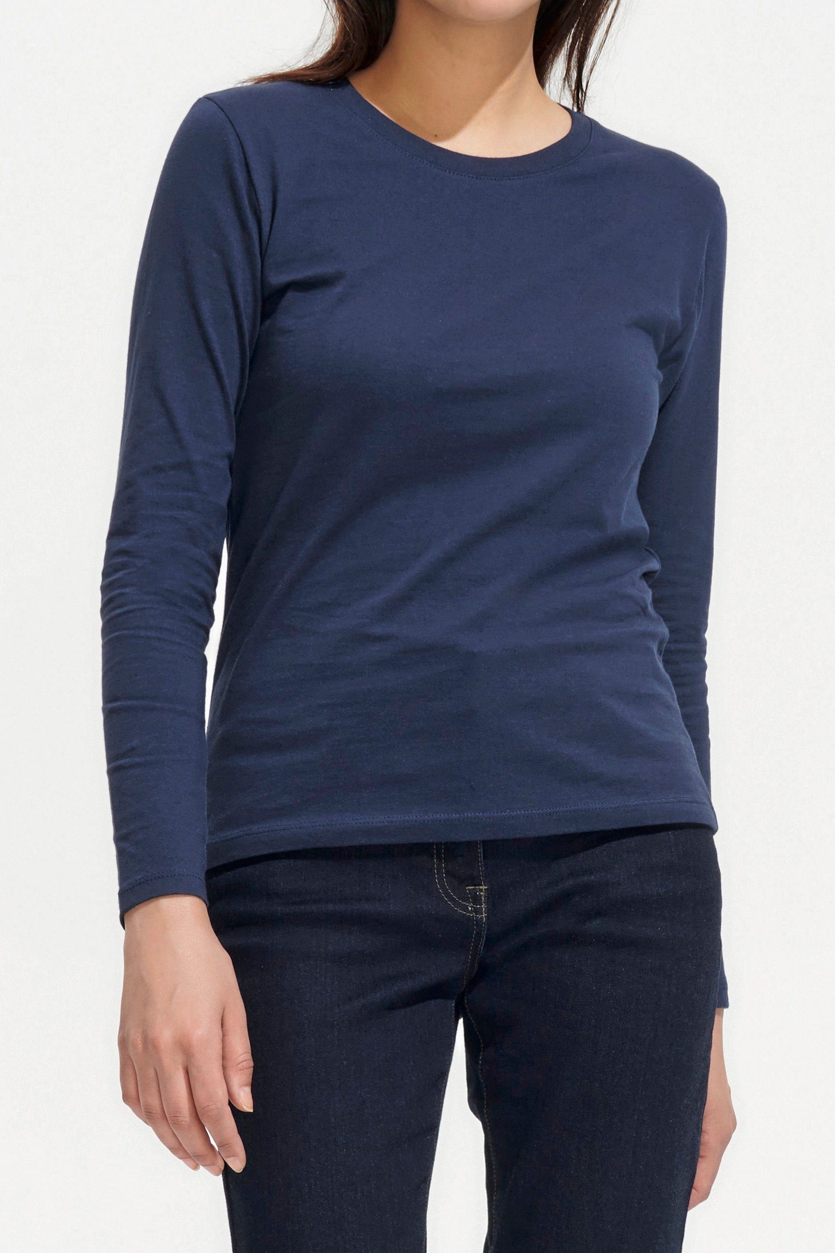 Langarmshirt Baumwolle Hellgrau XXL Pack Langarm-Shirt Gr. 100% Frauen 1er/2er SOLS 190 S bis - Damen (1-tlg) für g/m²