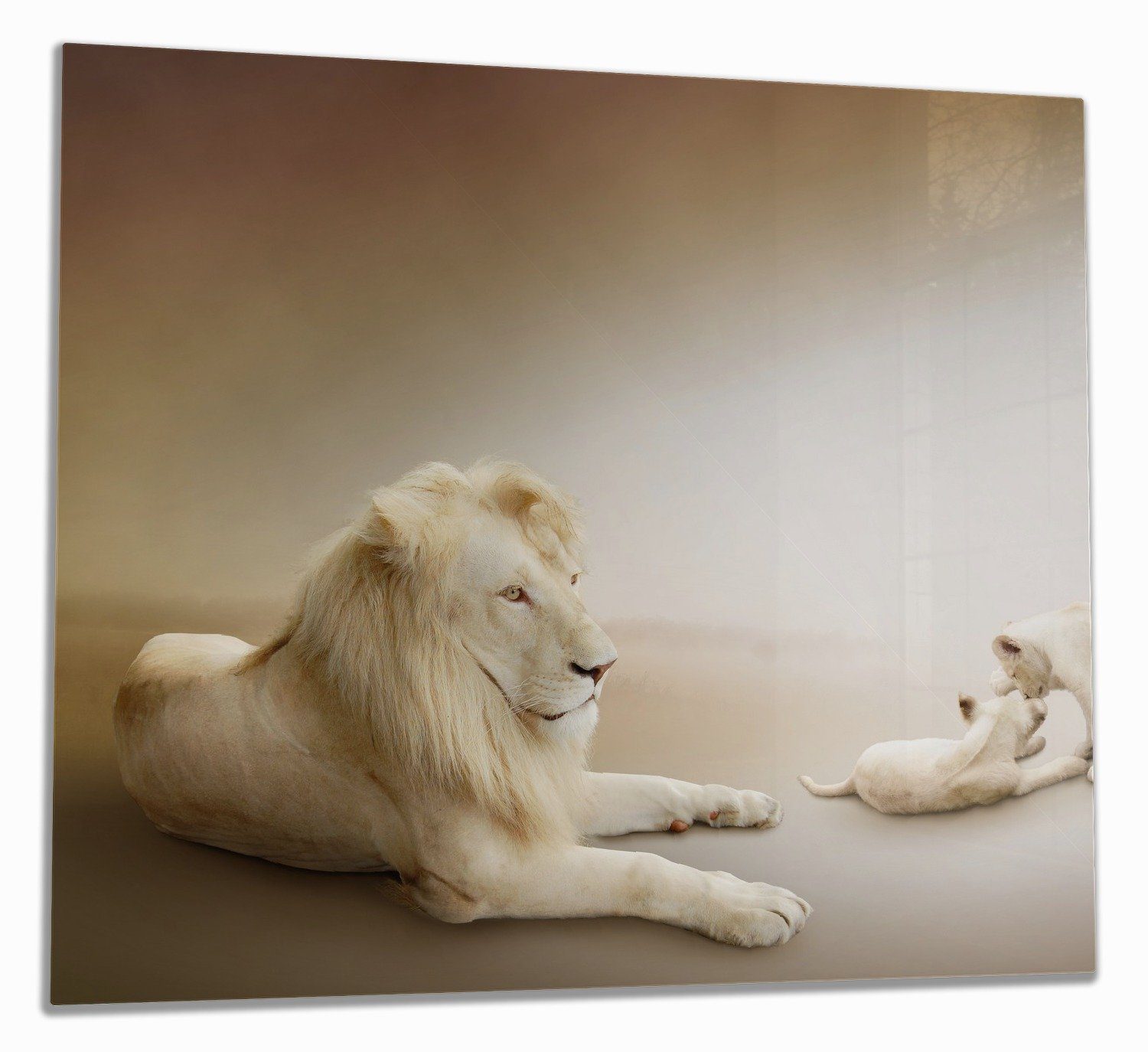 Wallario Herd-Abdeckplatte Löwenfamilie mit Jungtieren, ESG-Sicherheitsglas, (Glasplatte, 1 tlg., inkl. 5mm Noppen), verschiedene Größen