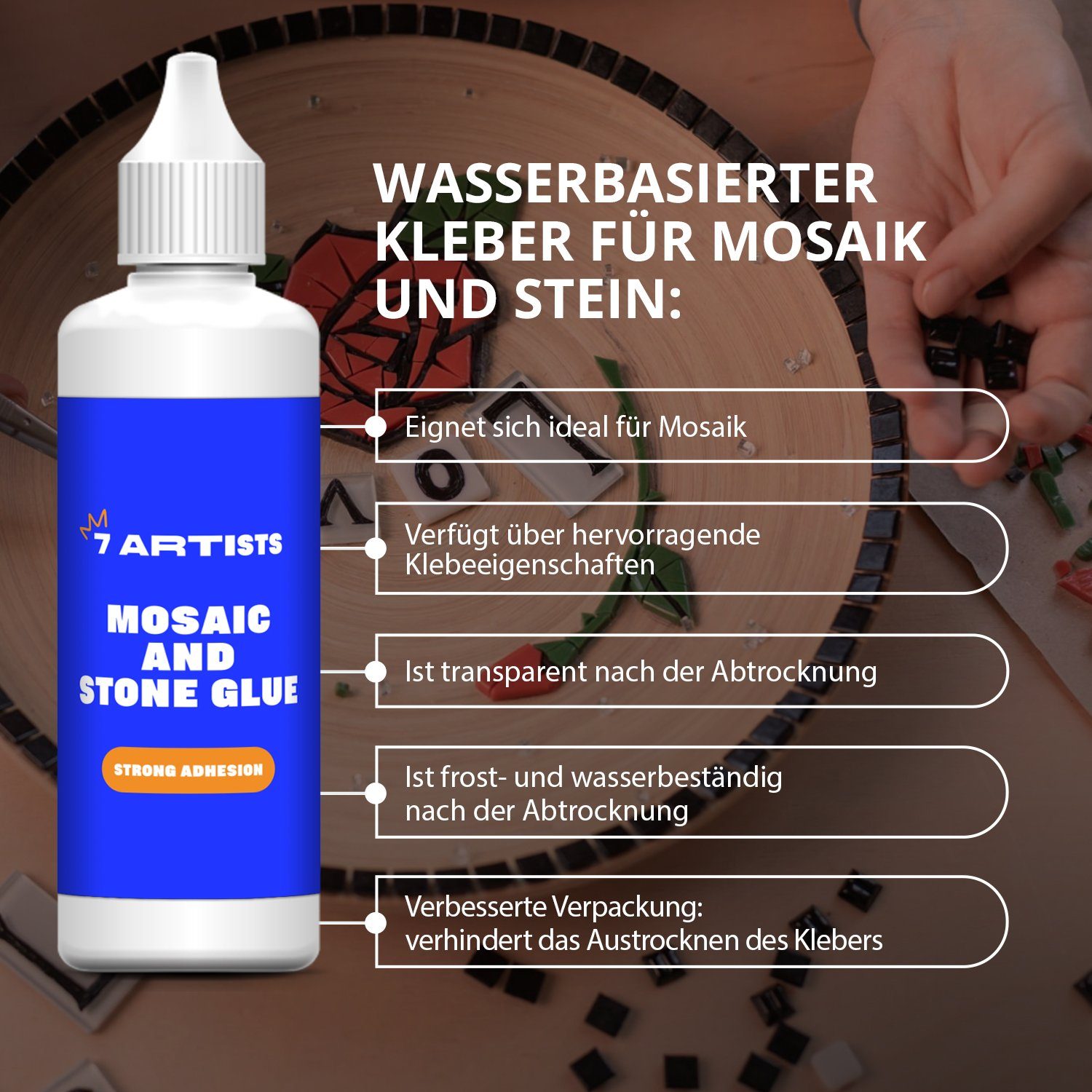 7 Artists Bastelkleber Mosaiksteine Kleber, pulverförmiger Mosaik Kleber 80 ml, Mosaiksteine Kleber