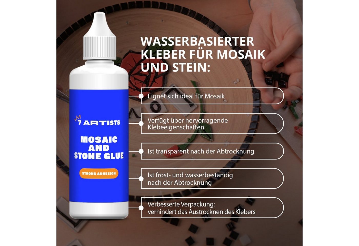 Thumbnail - 7 Artists Bastelkleber Mosaiksteine Kleber, pulverförmiger Mosaik Kleber 80 ml, Mosaiksteine Kleber