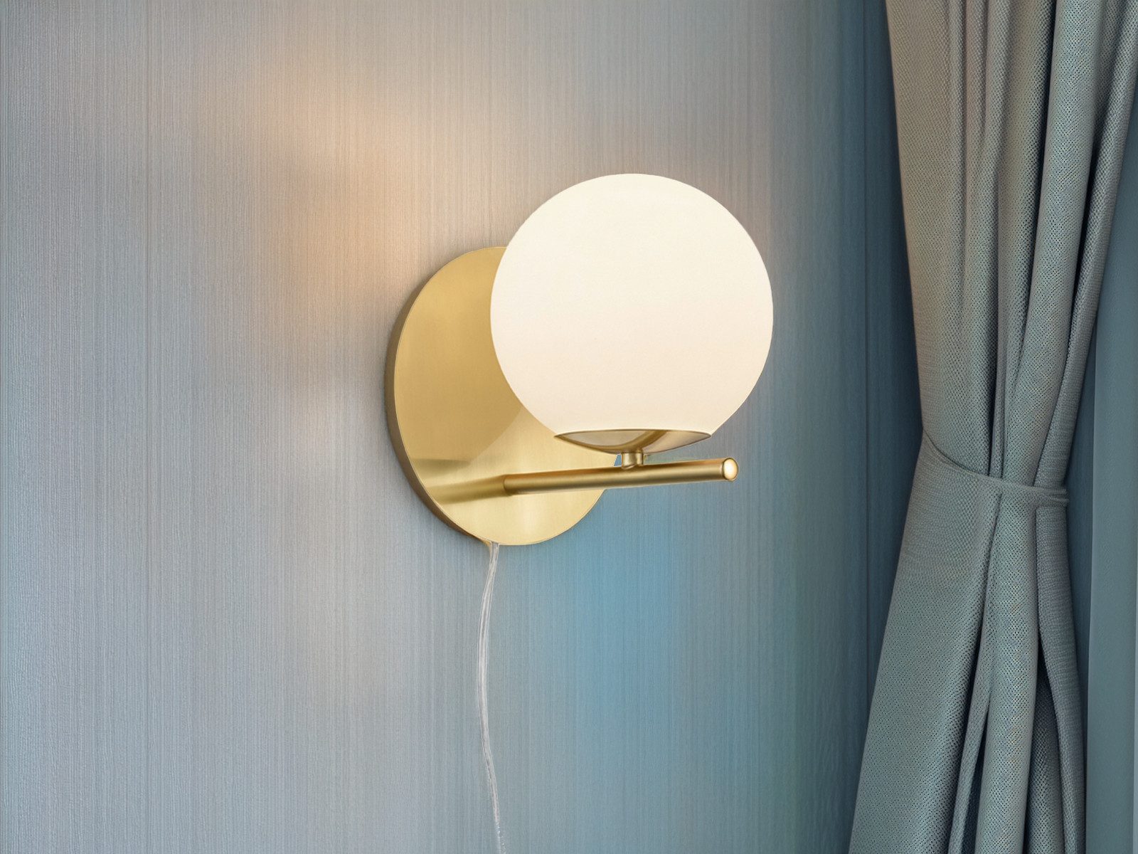 TRIO Leuchten LED Wandleuchte mit Schalter, Kabel & Stecker, Höhe 21cm, dimmbar, LED wechselbar, Warmweiß, Retro Wand Nachttischlampe für innen mit Glas-Kugel inkl. Leuchtmittel