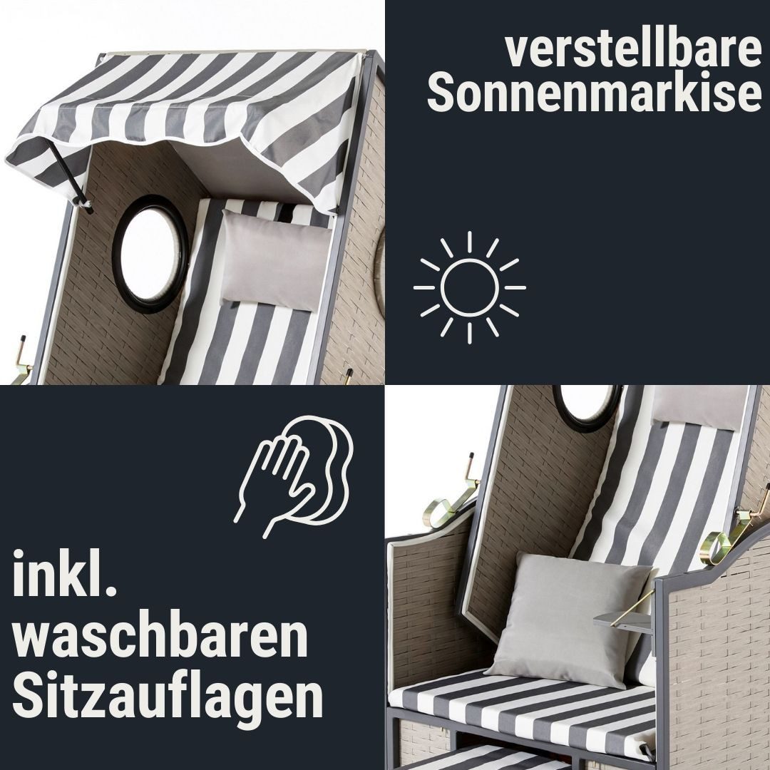 Wohnando Strandkorb Single Strandkorb "Kapitän", 80x73x158cm (BxTxH), (1-tlg), im Martimen Design mit Bullauge