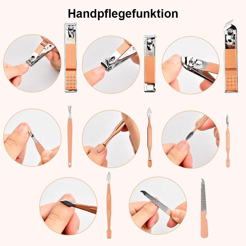 26-teiliges Maniküre-Pediküre-Set TUABUR Rosa+Gold Nagelknipser-Set professionelles Maniküre-Set