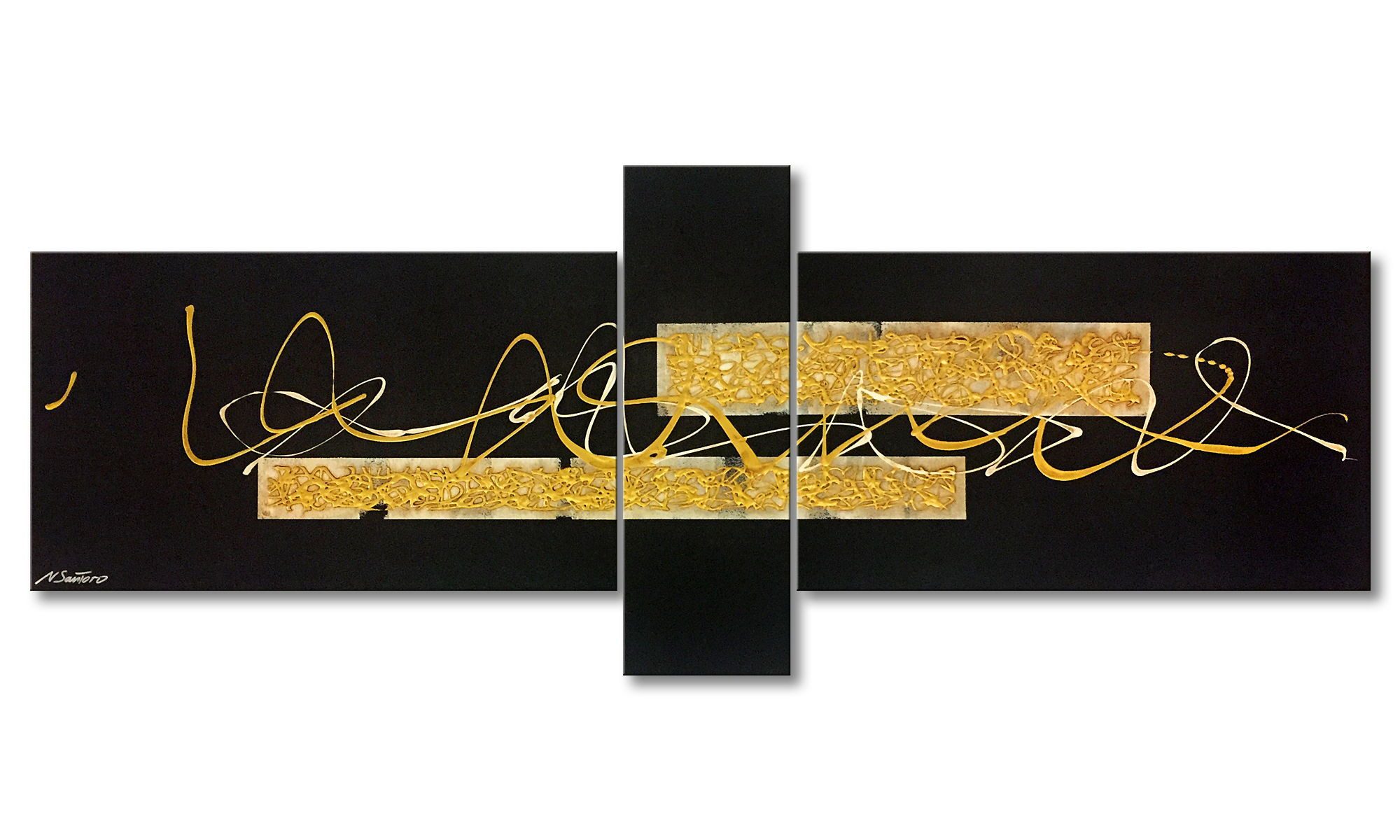 WandbilderXXL XXL-Wandbild Golden Streets 230 x 90 cm, Abstraktes Gemälde, handgemaltes Unikat
