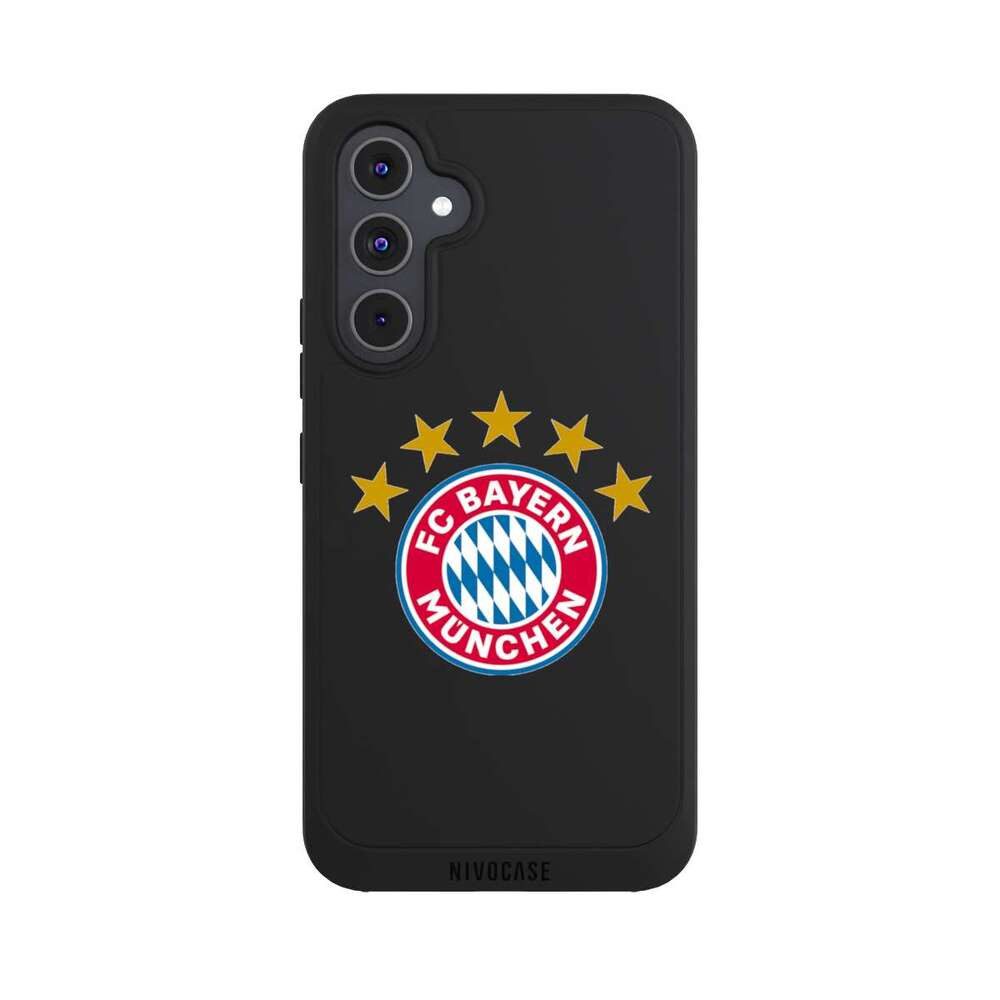 NIVOCASE Handyhülle FC Bayern München FCB Sterne FCB Logo mit Sterne - ohne Hintergrund, Samsung Galaxy A54 5G Handyhülle Hülle NIVOpure Case Schwarz