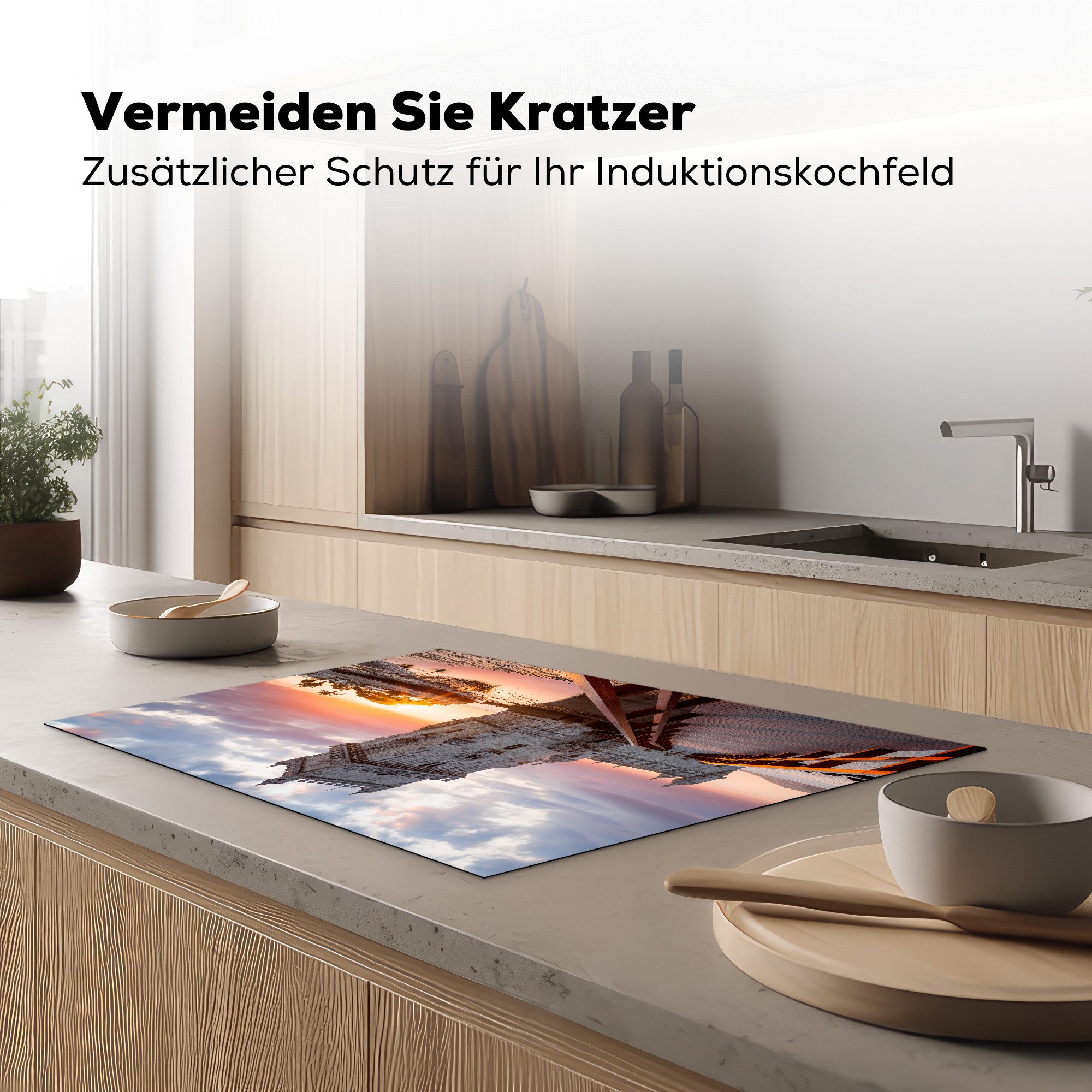 MuchoWow Herd-Abdeckplatte Sonnenaufgang in Portugal, Vinyl, (1 tlg), Cerankochfeld Abdeckung, Herd Abdeckplatten Vinyl, 76x51 cm