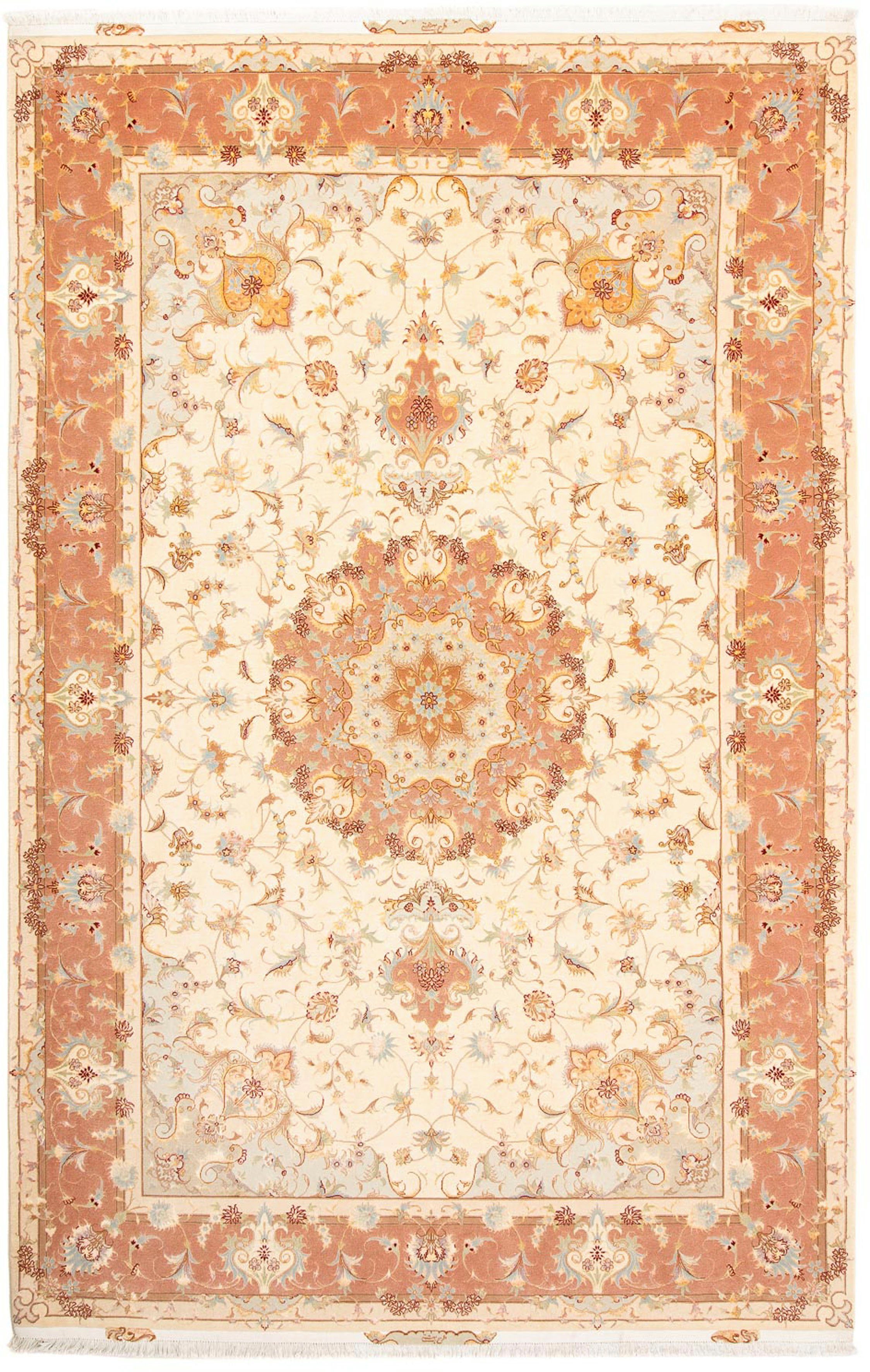 Orientteppich Perser 312 rechteckig, Höhe: x Handgeknüpft, Einzelstück - - Zertifikat - 203 Wohnzimmer, Täbriz morgenland, 7 Royal beige, cm mm, - mit