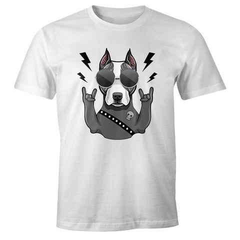 MoonWorks Print-Shirt Herren T-Shirt Fun-Shirt Hund Heavy Metal Comicstil Metalhand lustig Moonworks® mit Print