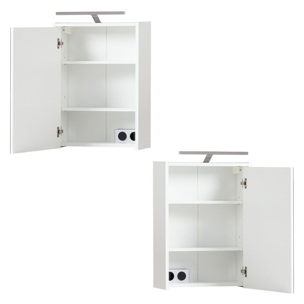 Lomadox Spiegelschrank KANE-80 weiß matt mit LED Aufbauleuchte 43,5x64x16 cm