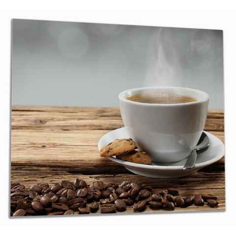 Wallario Herd-Abdeckplatte Heiße Tasse Kaffee mit Kaffeebohnen, ESG-Sicherheitsglas, (Glasplatte, 1 tlg., inkl. 5mm Noppen), verschiedene Größen