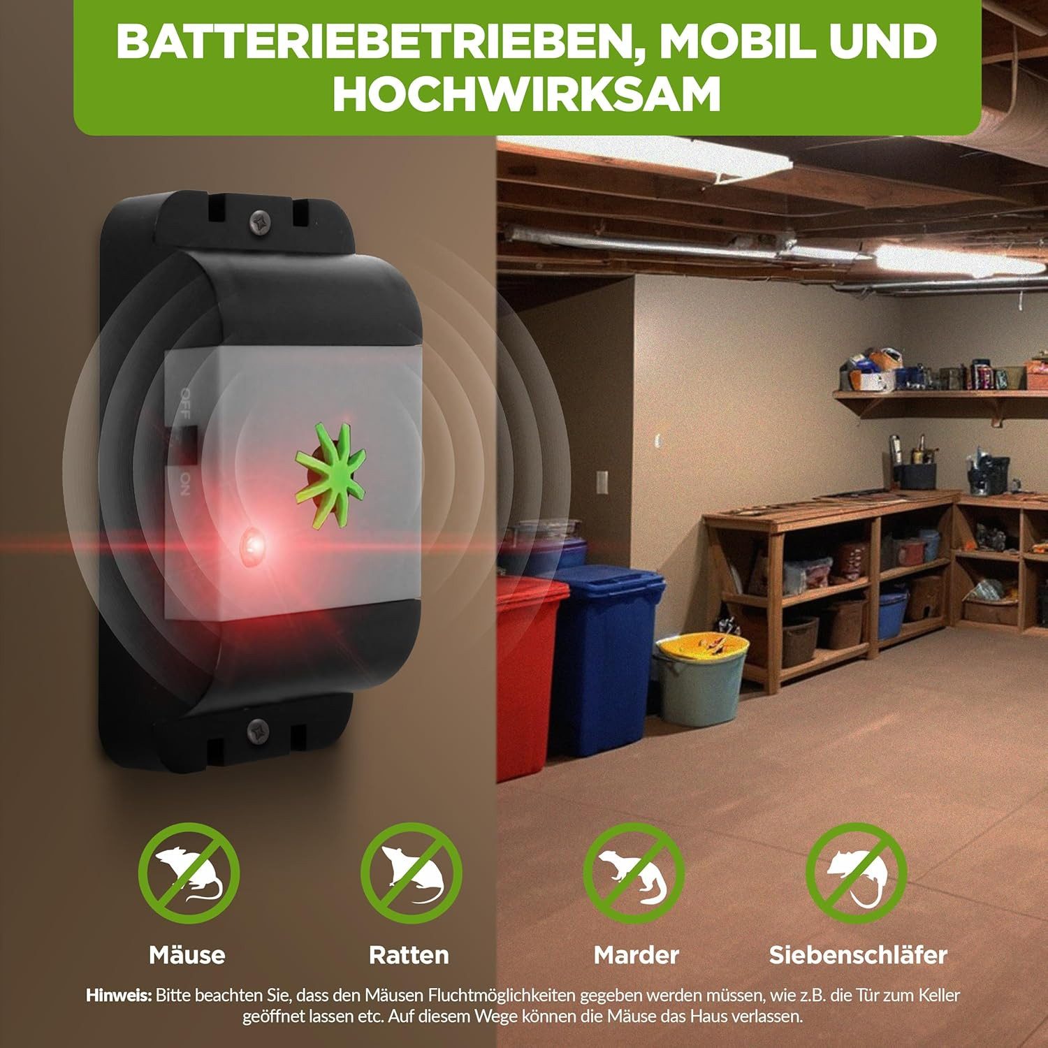 ISOTRONIC Ultraschall-Tierabwehr Isotronic Mäuse-, Rattenfrei Mobil, 1-tlg.