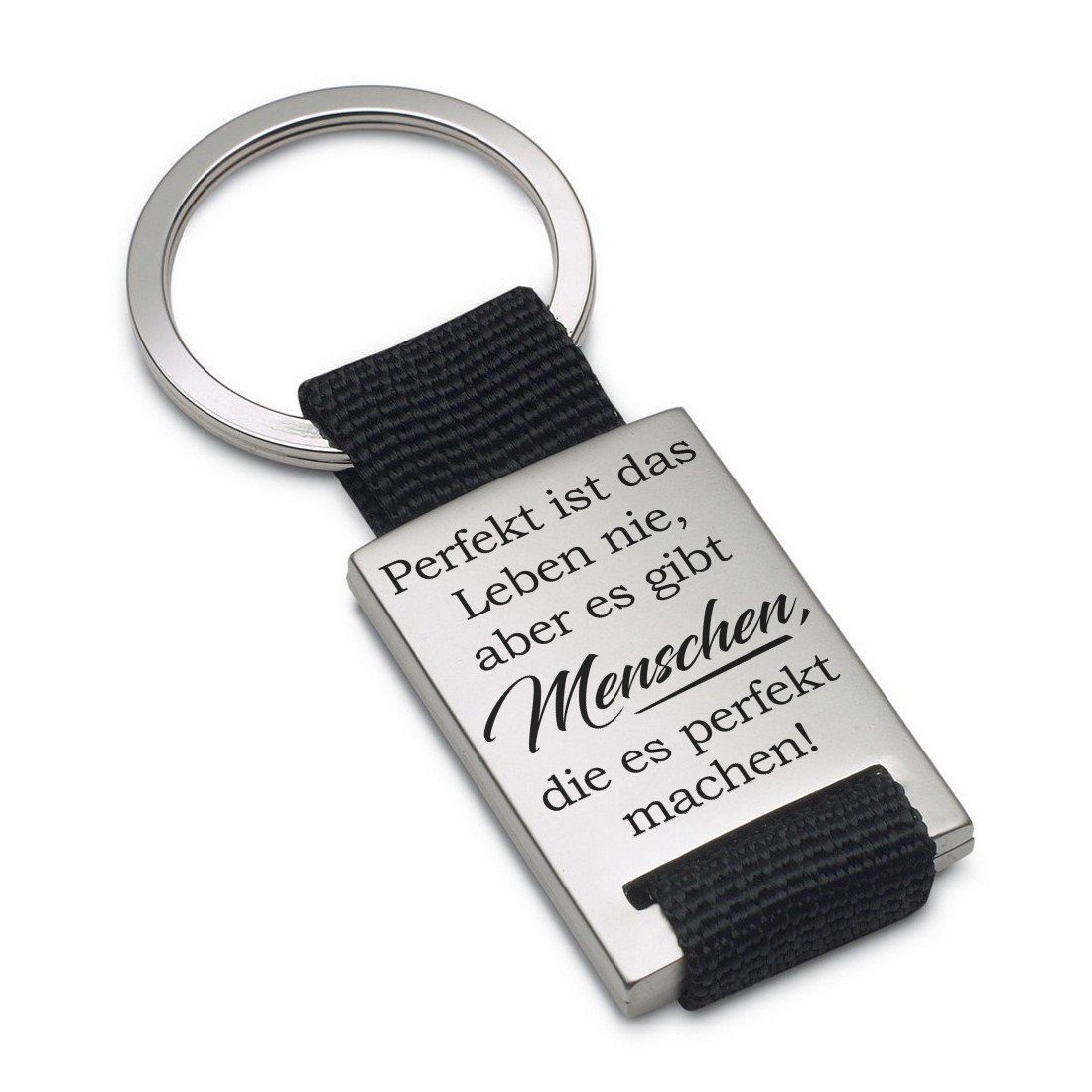 Lieblingsmensch Schlüsselanhänger Perfekt ist das Leben nie ...- ein tolles Geschenk und Glücksbringer (Schlüsselanhänger mit Gravur, inklusive Schlüsselring), Robuste und filigrane Lasergravur