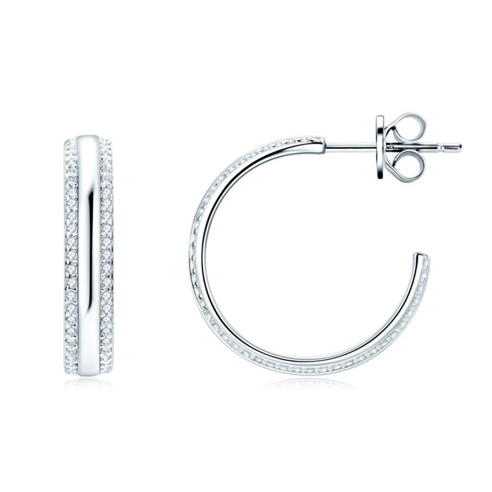 Paar Creolen Funkelnde Moissanit Damen Creolen Ohrringe Luxor 925 Silber 18K Gold