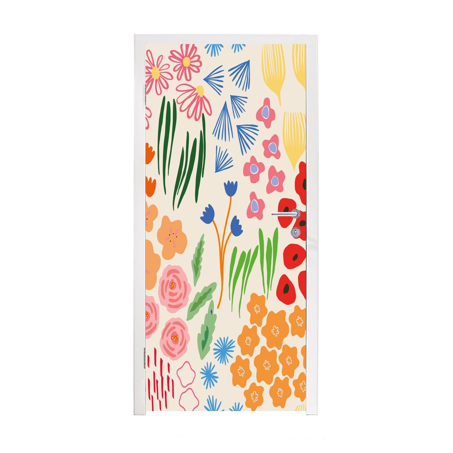 Muster Blumen für Türaufkleber, MuchoWow - Tür, Fototapete Matt, - 75x205 bedruckt, St), Türtapete cm Feldblumen, (1