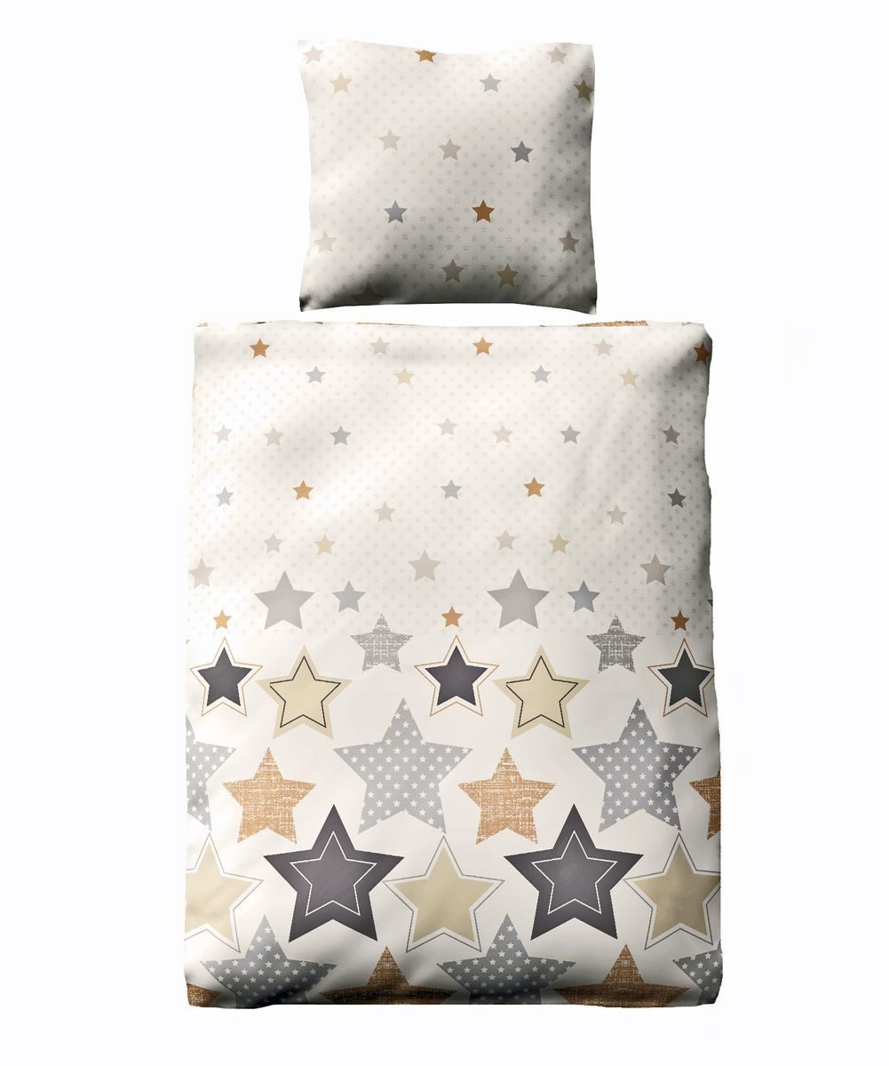 JACK Bettwäsche 135x200cm Sterne Braun Beige Offwhite, Biber, 2 teilig, tol günstig online kaufen