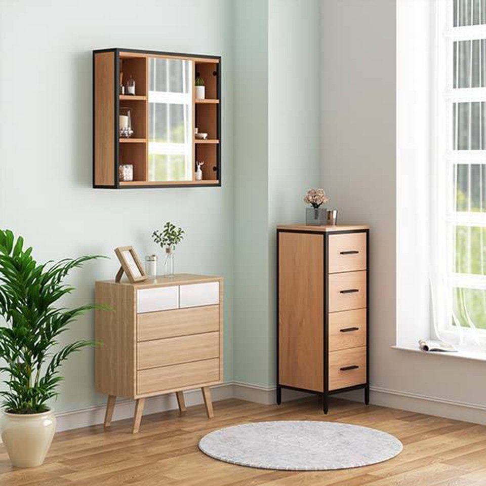 EUGAD Badezimmerspiegelschrank aus Metall Holzwerkstoff, 60 x 58 x 16 cm – Bild 5 von 5