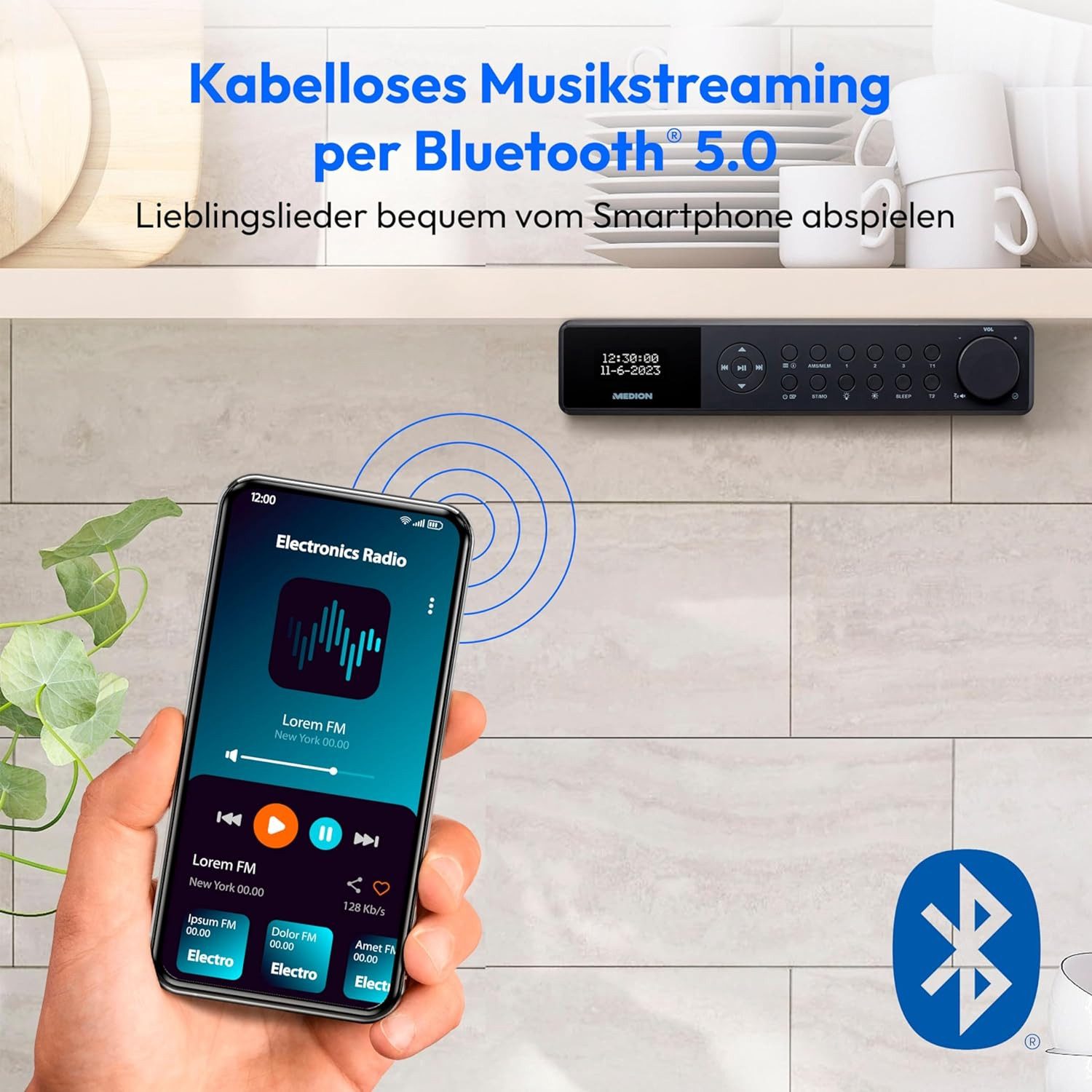Medion® MEDION MD43660 E66660 Stereo Unterbauradio Küchenradio DAB+ Bluetooth Küchen-Radio (AM/FM MW/UKW DAB+, 3 W)