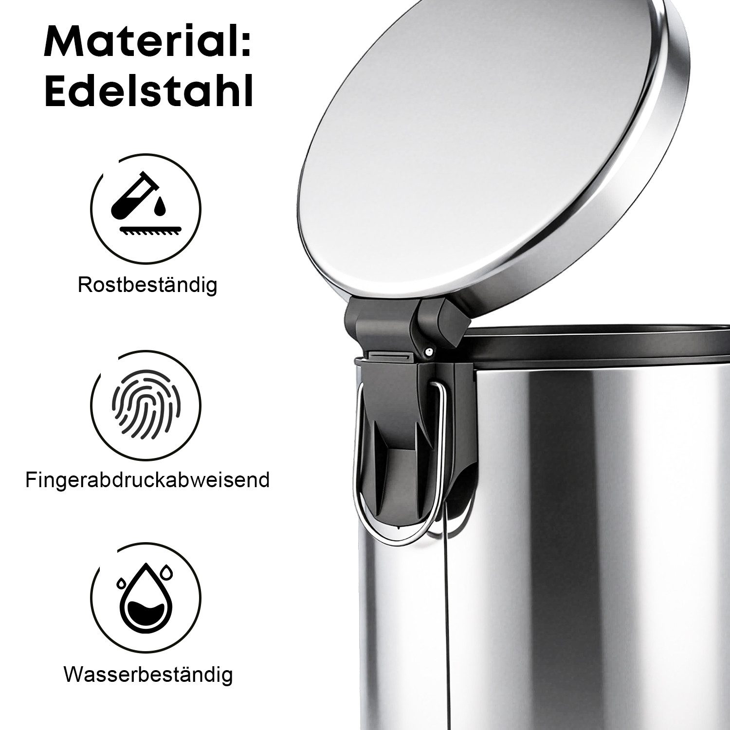CkeyiN Pro Mülleimer Edelstahl,5L,Tretmülleimer,Mülleimer mit Inneneimer,mit Softclose, Kosmetikeimer, für Bad Badezimmer Toilette Küche Büro