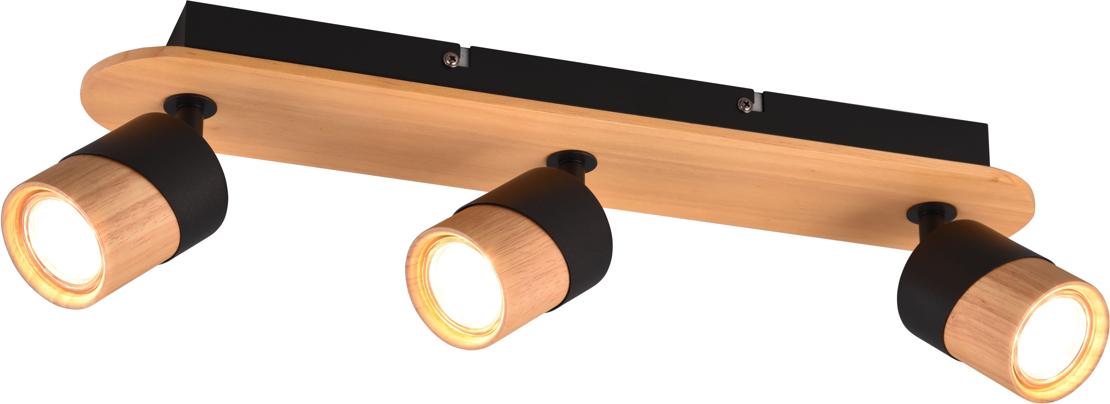 TRIO Leuchten Deckenstrahler ARUNI, Spot 3-flammig Wandspot Deckenspot exkl 3x GU10 max 10W, Leuchtmittel wechselbar, warmweiß - kaltweiß, Deckenstrahler mit Materialmix Holz / Metall für Küche Flur Wohnzimmer