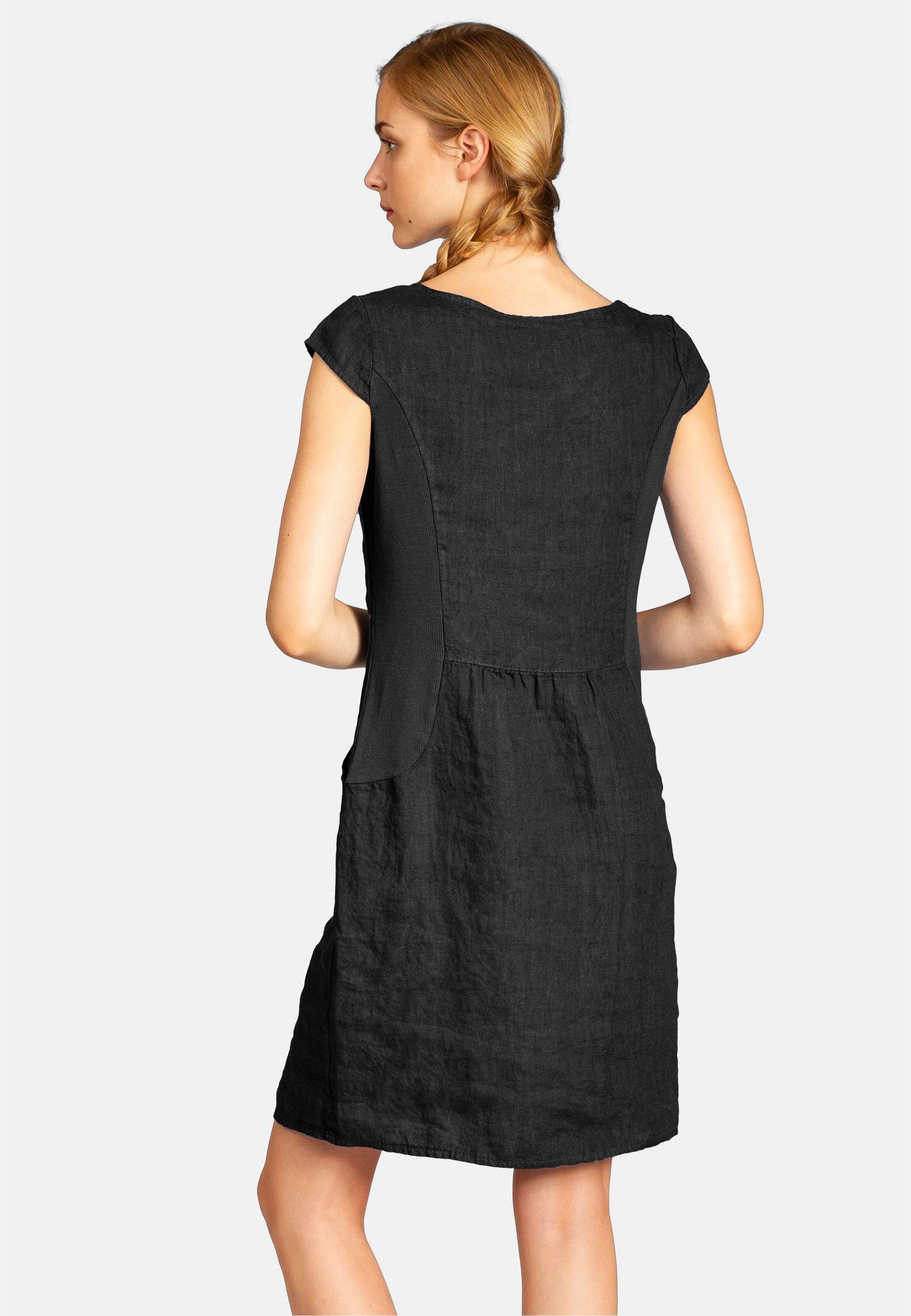 Caspar Sommerkleid SKL018 knielanges Damen Sommer Leinenkleid mit Perlmutt Knöpfe Dekor figurumspielender Schnitt, luftig leicht, angenehm kühlend – Bild 4 von 5