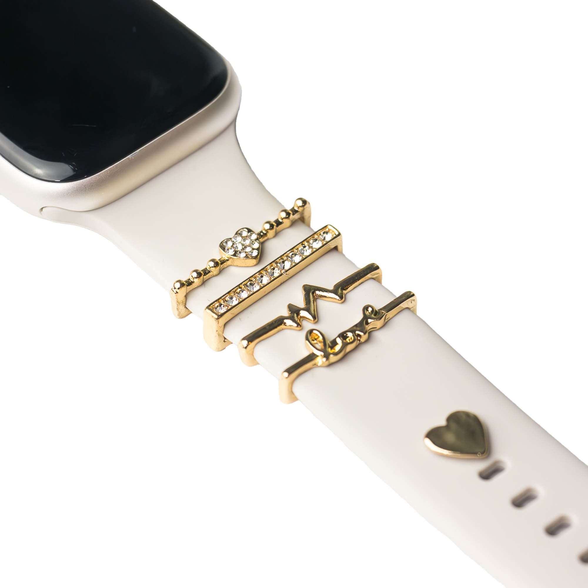 ARTVALL Smartwatch-Armband Apple Watch Charms Set 38/40/41mm & 42/44/45/49mm, Fashion Charms für Smartwatch Love mit Herzen & Strasssteinen Gold