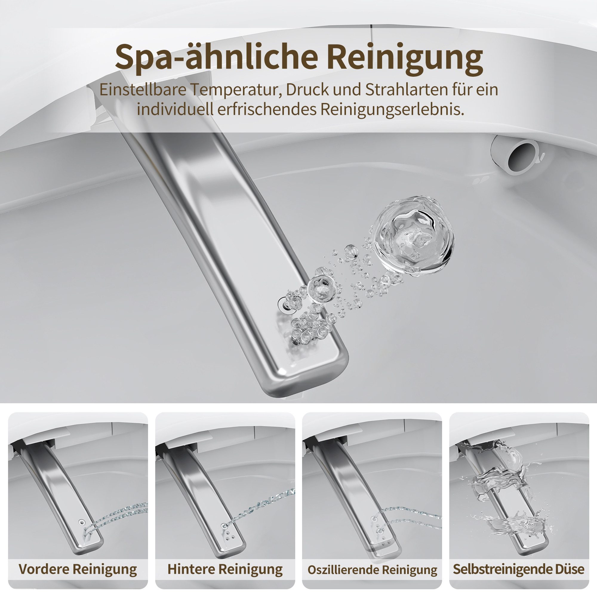 DeerValley Dusch-WC Japanische Toilette mit Bidet-Funktion (inkl. Vorwandelement), Wandhängend, Abgang Wasserabfluss nach hinten Automatischer Spülung, Set, mit Bidet-Funktion, Beheiztem Sitz, Selbstreinigender Düse