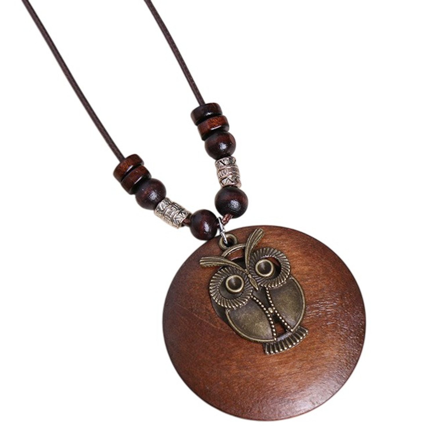 KARMA Kette mit Anhänger Lange Halskette Holz Eule Braun 80 cm (Geschenk für Frauen Eulenkette, 1-tlg., Damenhalskette modern), Damen Holzkette Kette Pulloverkette