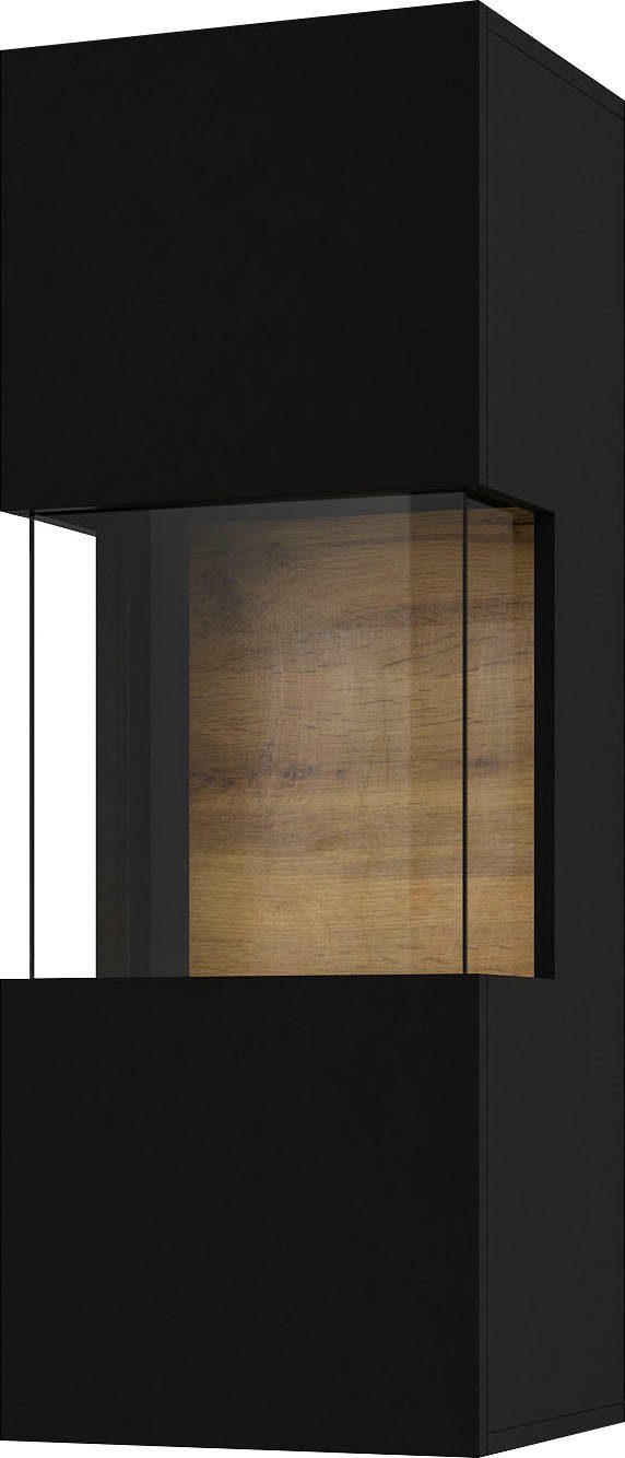 Helvetia Hängevitrine Ava Höhe 95 cm schwarz Seitenverglasung | matt/eichefarben mit schwarz votan