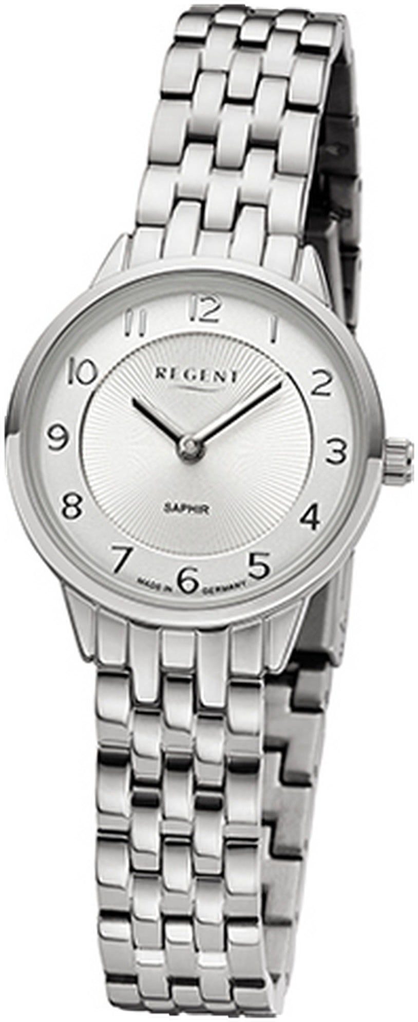 Regent Quarzuhr Regent Damen Armbanduhr Analog, Damenuhr Metallbandarmband silber, rundes Gehäuse, klein (ca. 27mm)