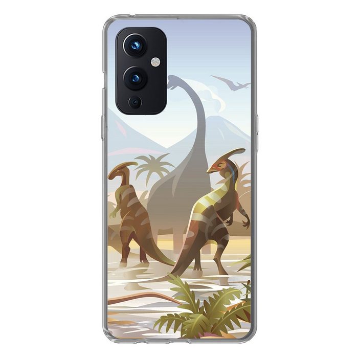 MuchoWow Handyhülle Dinosaurier - Landschaft - Tropisch - Kinder - Jungen Phone Case Handyhülle OnePlus 9 Silikon Schutzhülle