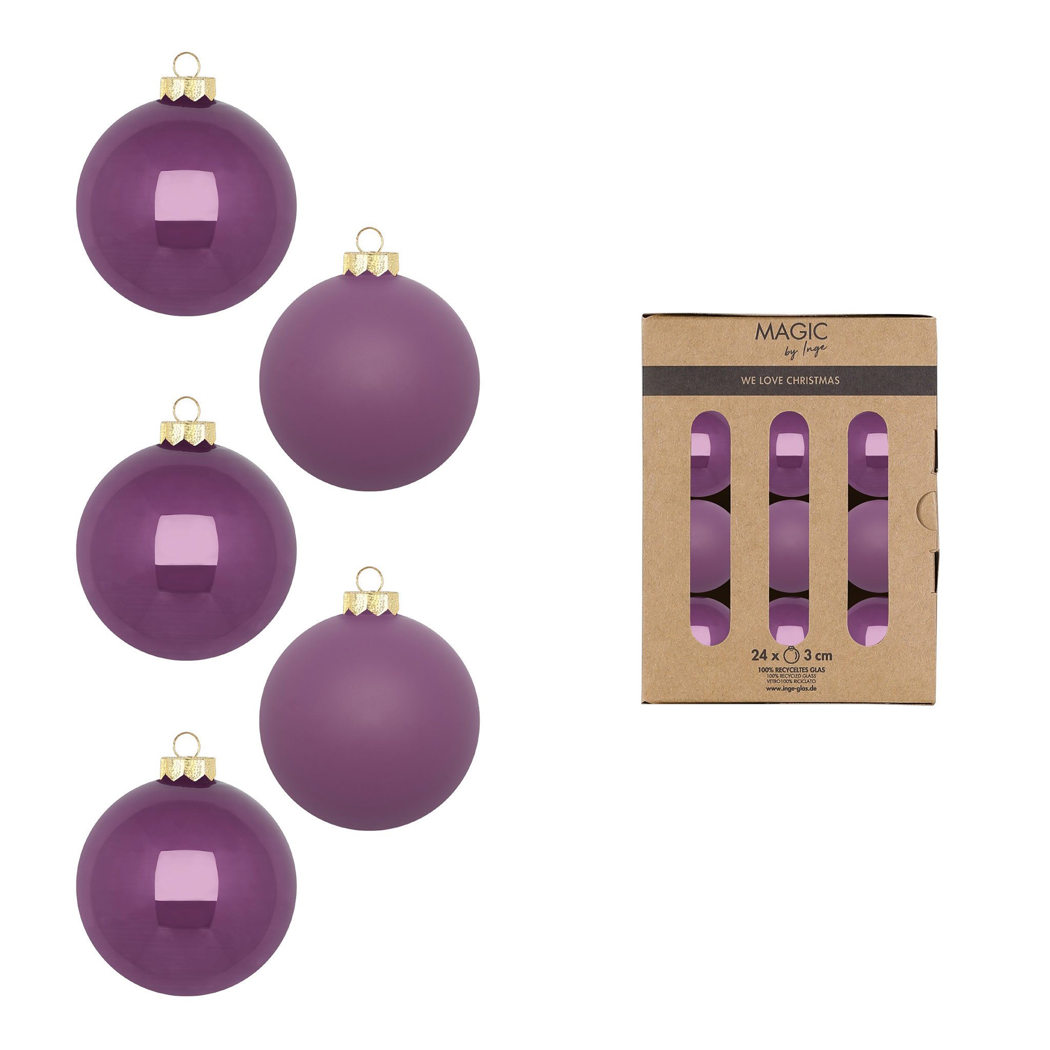 MAGIC by Inge Weihnachtsbaumkugel, Weihnachtskugeln Glas 3cm 24 Stück - Wild Mauve