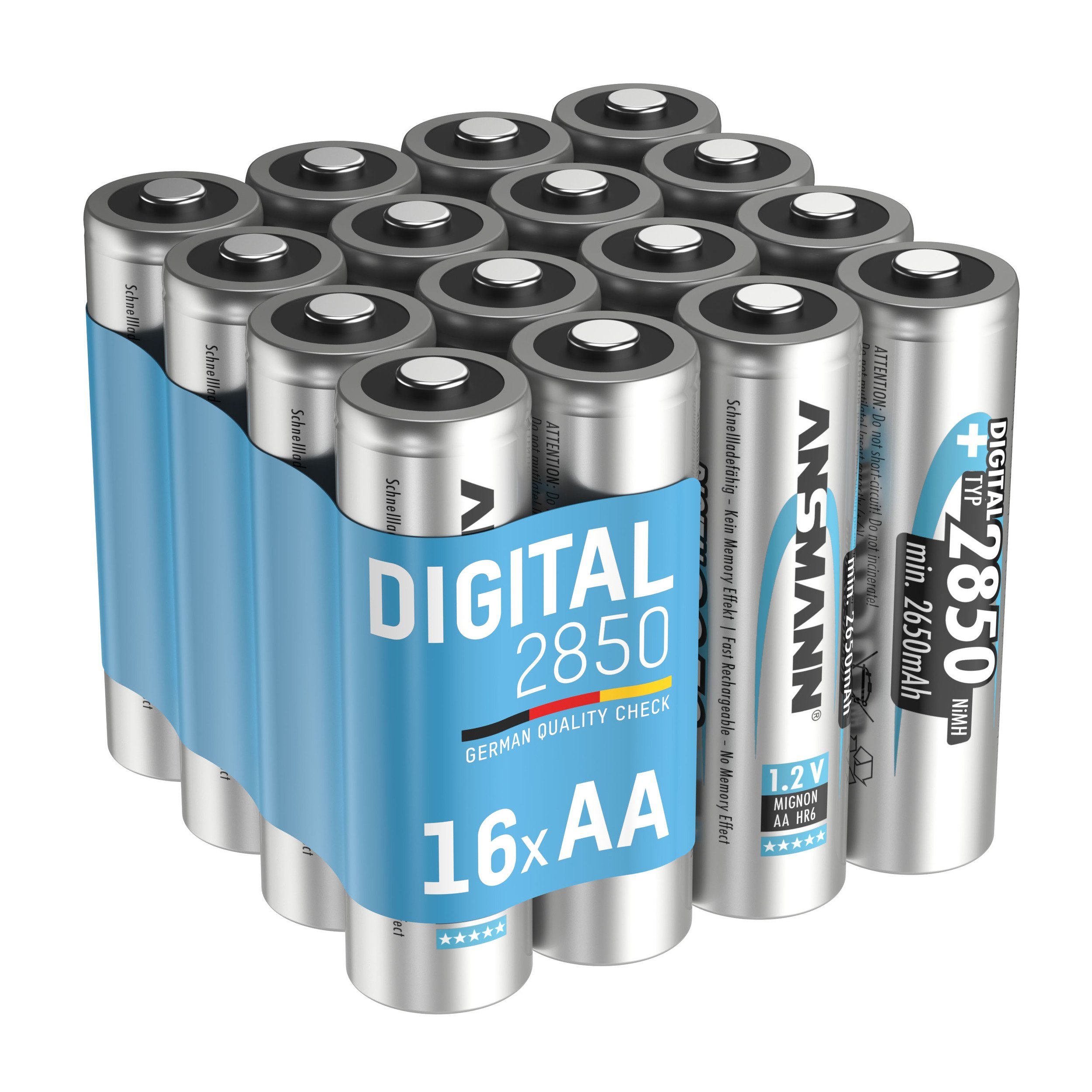 ANSMANN® 16x NiMH Akkus AA Mignon 2850 mAh Digital im 16er Spar-Bundle Akku 2850 mAh (1.2 V)