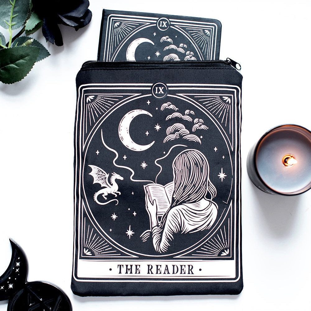 Something Different Schultertasche Mystische Tasche "The Reader" Tarot Buchülle – Schwarz/Weiß Gothic