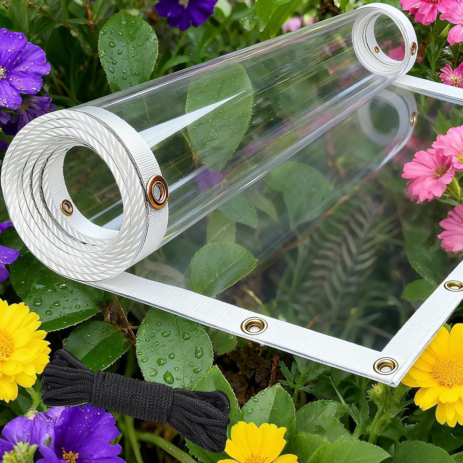 Shade&Beyond Schutzplane Transparente Wasserdichte Plane mit Ösen 380 g/m² für Außenbereich