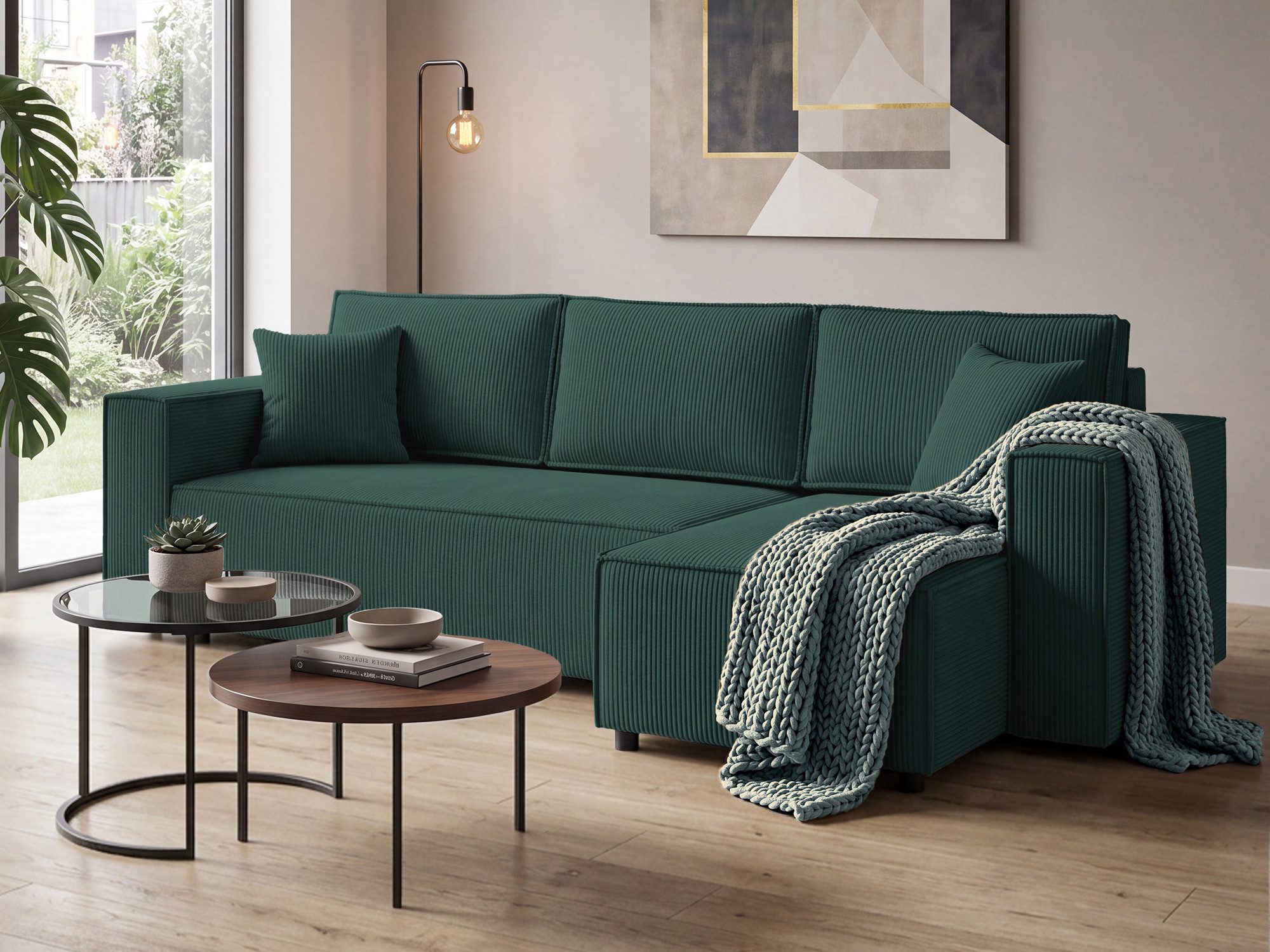 Beautysofa Ecksofa NEAPOL mit Schlaffunktion, Universal Ottomane, ausziehbar auf Rollen, komfortable Wellenfederung, Cord Stoff