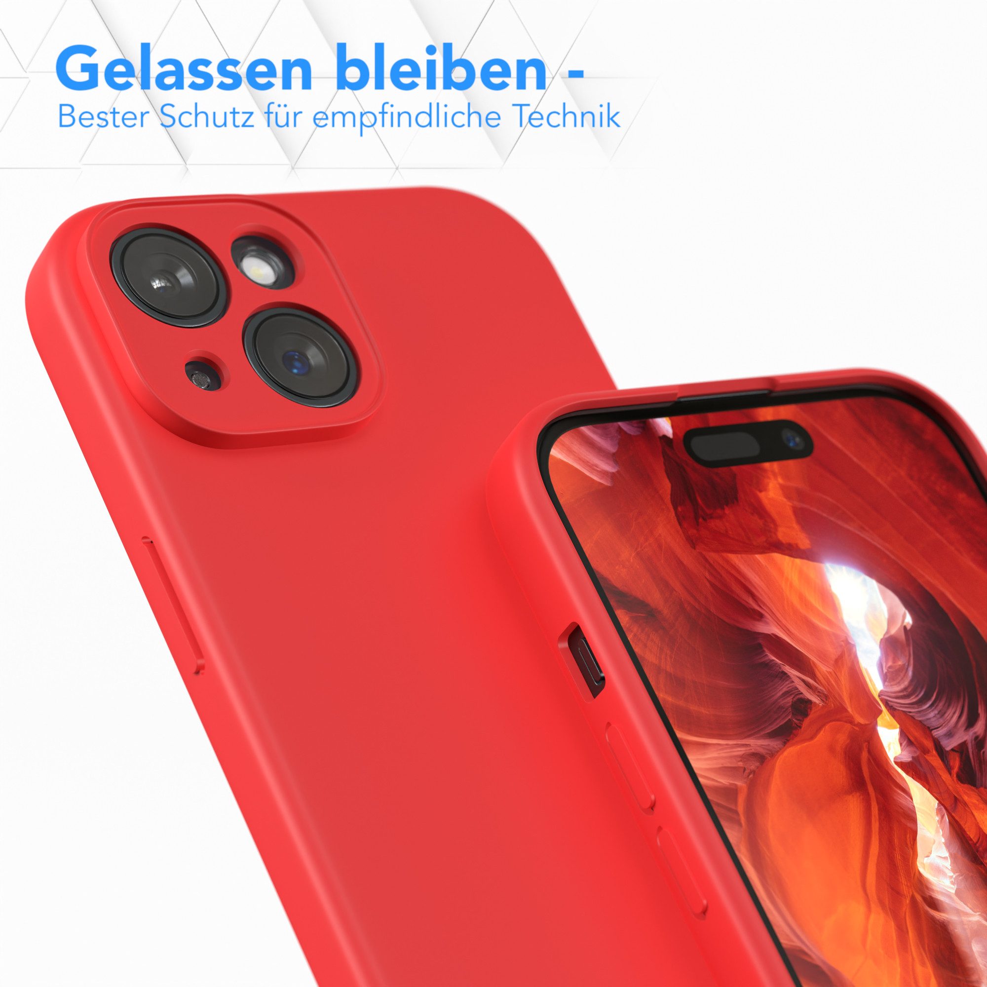 EAZY CASE Handyhülle für Apple iPhone 15 Hülle Silikon 6,1 Zoll, Silikon Schutzhülle mit Kameraschutz stoßfest Handycover elastisch Rot – Bild 4 von 5