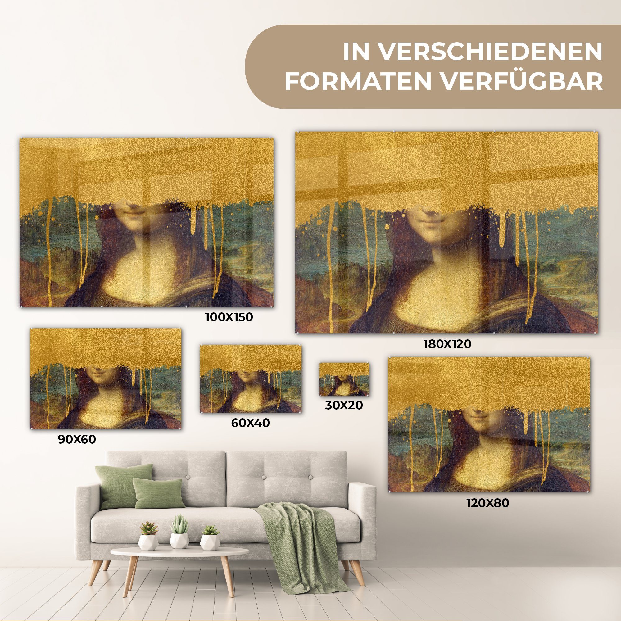 - - Mona Glasbilder Glas Wandbild auf auf (1 - Foto Da Lisa - MuchoWow Wanddekoration Bilder - Glas Acrylglasbild Gold St), Vinci,