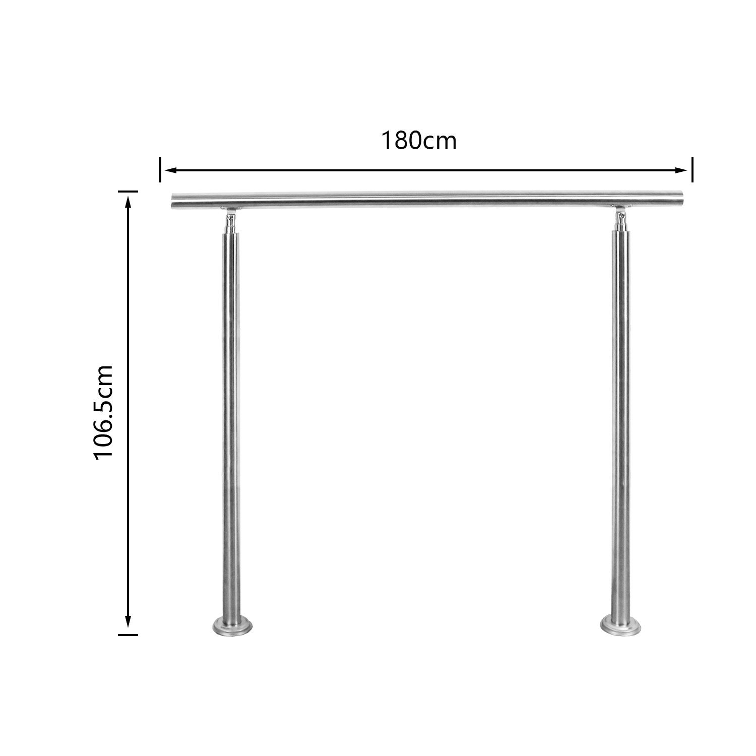 Clanmacy Treppengeländer Edelstahl Handlauf Geländer Geländerstäben für Außen & Innen 80-180cm, 180 cm Länge, mit 0 Pfosten