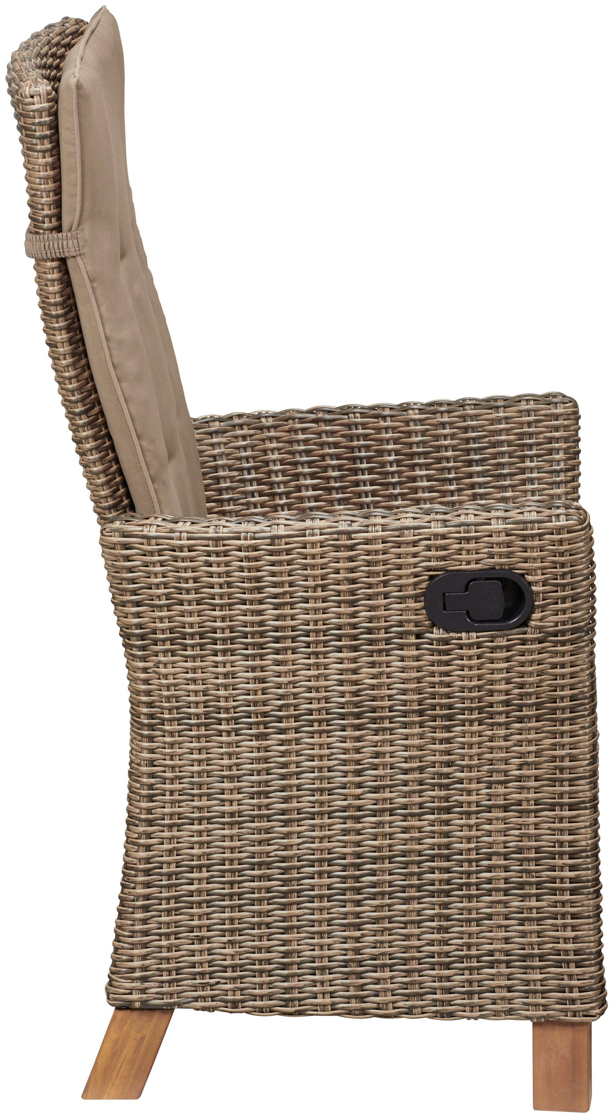 MERXX Gartenstuhl Toskana (Set, 2 St), 2er Set, Polyrattan/Akazie, inkl. Sitzkissen – Bild 4 von 5