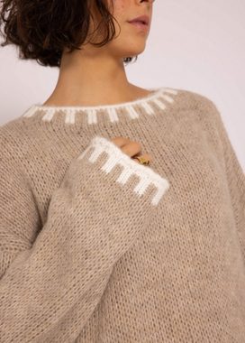 SASSYCLASSY Strickpullover Oversize Pullover Damen aus weichem Grobstrick Lässiger Strickpullover lang mit offwhite Details, Made in Italy