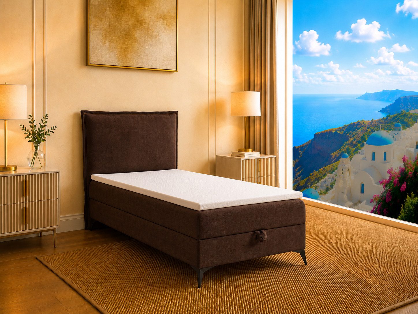 Best for Home Boxspringbett K16 Single SLIM mit Bettkasten & Bonellfederkernmatratze, Topper H3 (Einzelbett, Polsterbett, Juniorbett, Hotelbett, versch. Größen, 1-St., 70x200 80x200 90x200 100x200 cm), mit oder ohne Topper, Flexible Liefermöglichkeiten, Handwerksqualität