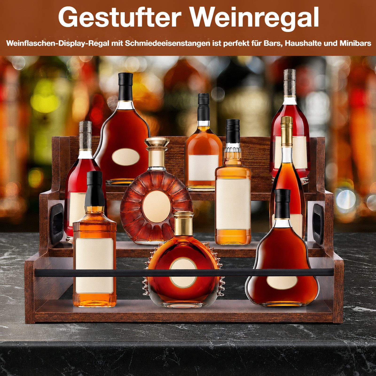 BlingBin Weinregal Bottle Display Shelf Wooden Wine Racks Liquor Cabinet Organizer, 1 Stück 1-tlg., Home Bar Shelf Stand Liquor Whiskey, Spirits for Party, Syrup, Coffee