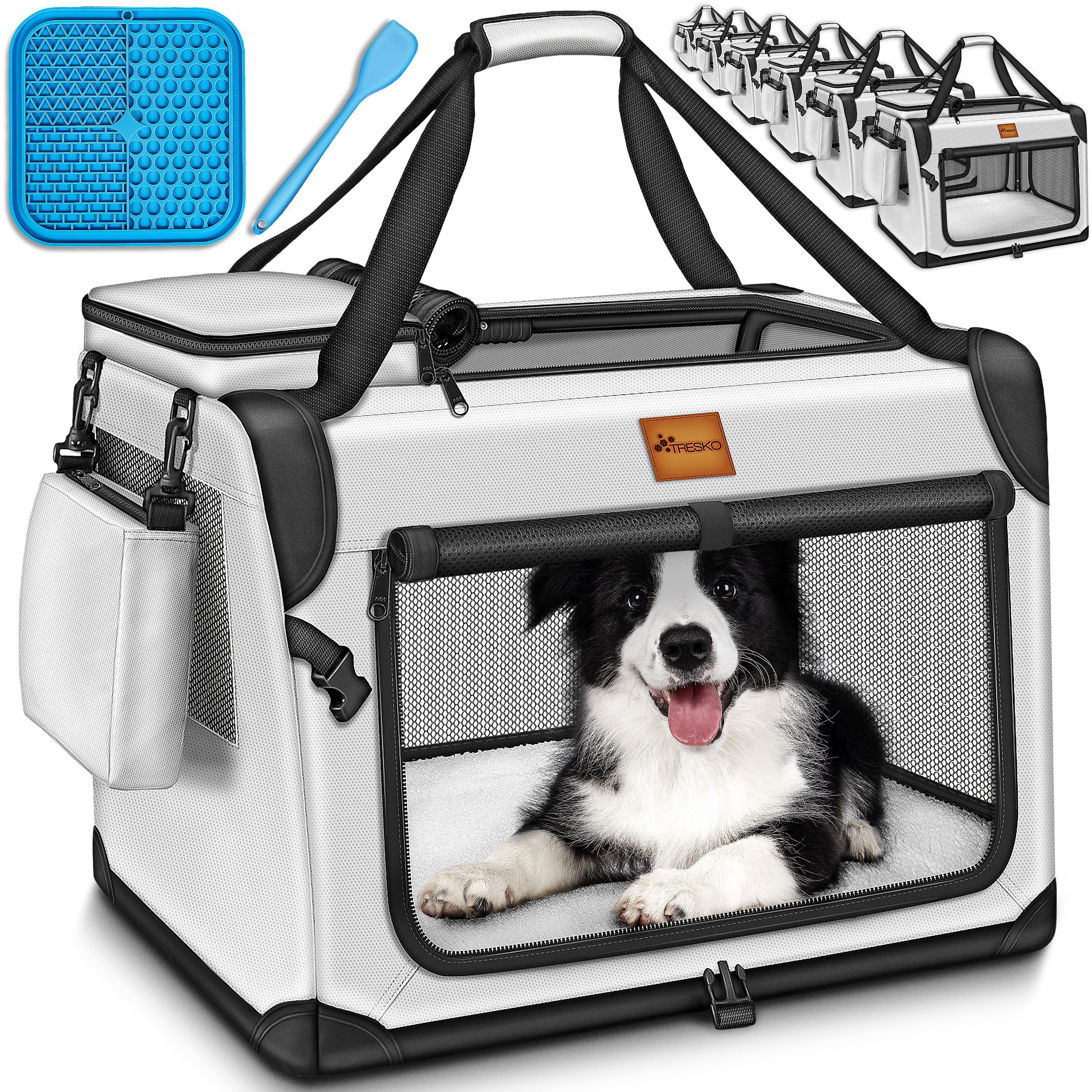 TRESKO Hunde-Transportbox Hundebox faltbar inkl. Leckmatte und Spatel bis 15,00 kg, Transportbox für Hunde und Katzen Hundetransportbox Hundetasche