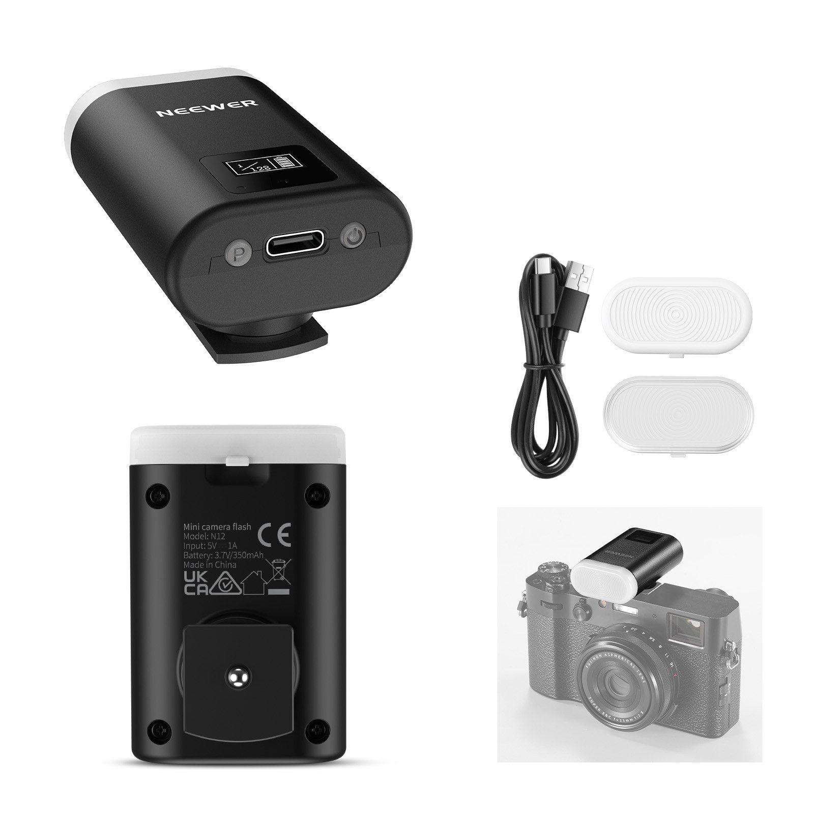 Neewer N12 Mini Kamera Blitz Flash, 5600K Speedlite mit LCD Display Blitzgerät, (Kamera Blitzgerät kompatibel mit Canon Fujifilm Sony Nikon DSLR)