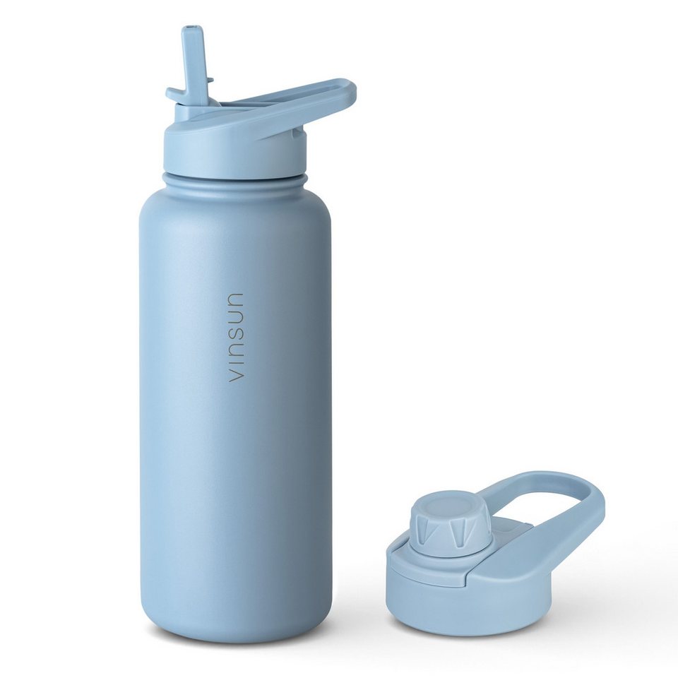 Vinsun Trinkflasche Edelstahl Trinkflasche 1l mit 2 Deckeln ...