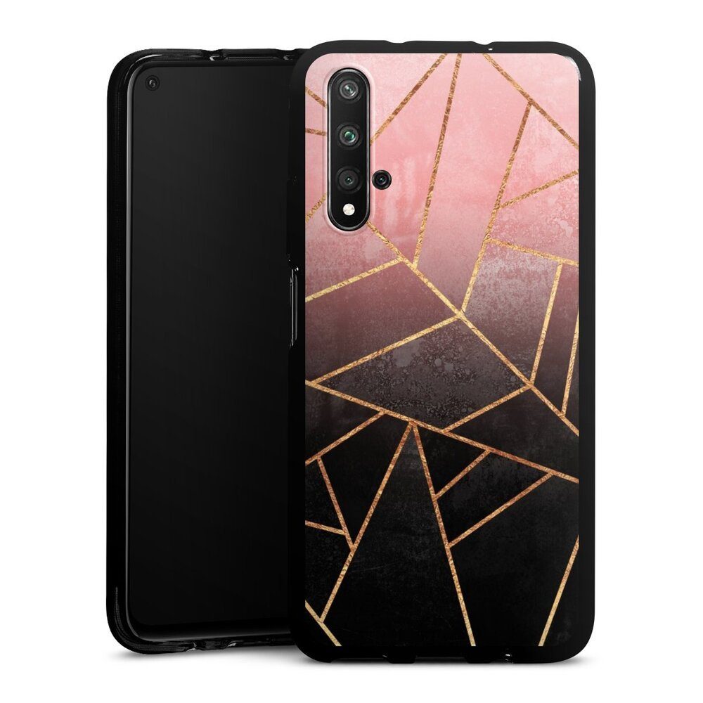 DeinDesign Handyhülle Farbverlauf Geometric Gold & Kupfer Pink And Black Stone Gold Print, Huawei Nova 5T Silikon Hülle Bumper Case Handy Schutzhülle