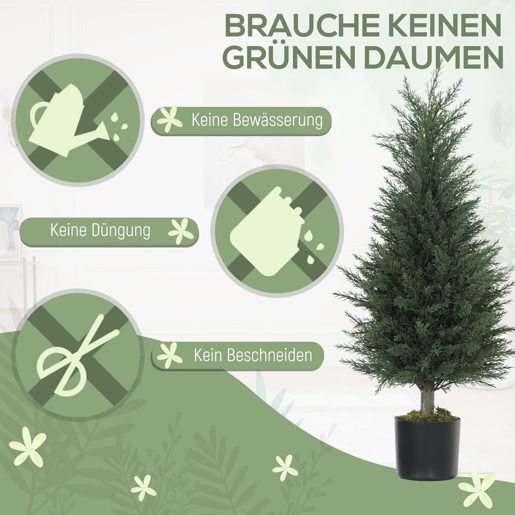 Kunstpflanze 2er Set Künstliche Pflanzen, Kunstbaum mit Moos, UV-Schutz Zypresse, HOMCOM, Höhe 90 cm, für Wohnzimmer Schlafzimmer Büro Garten – Bild 5 von 5