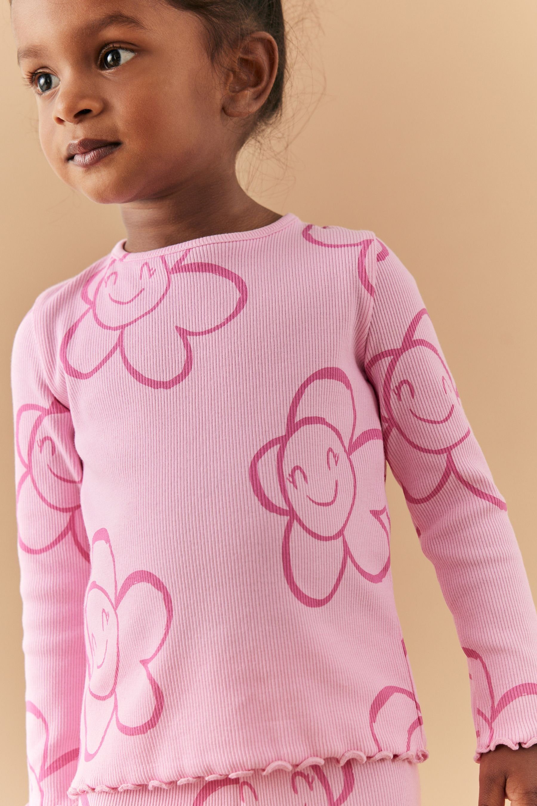 Flower Smile Langarmshirt Next Feinripp-Shirt Pink (1-tlg) Langärmeliges