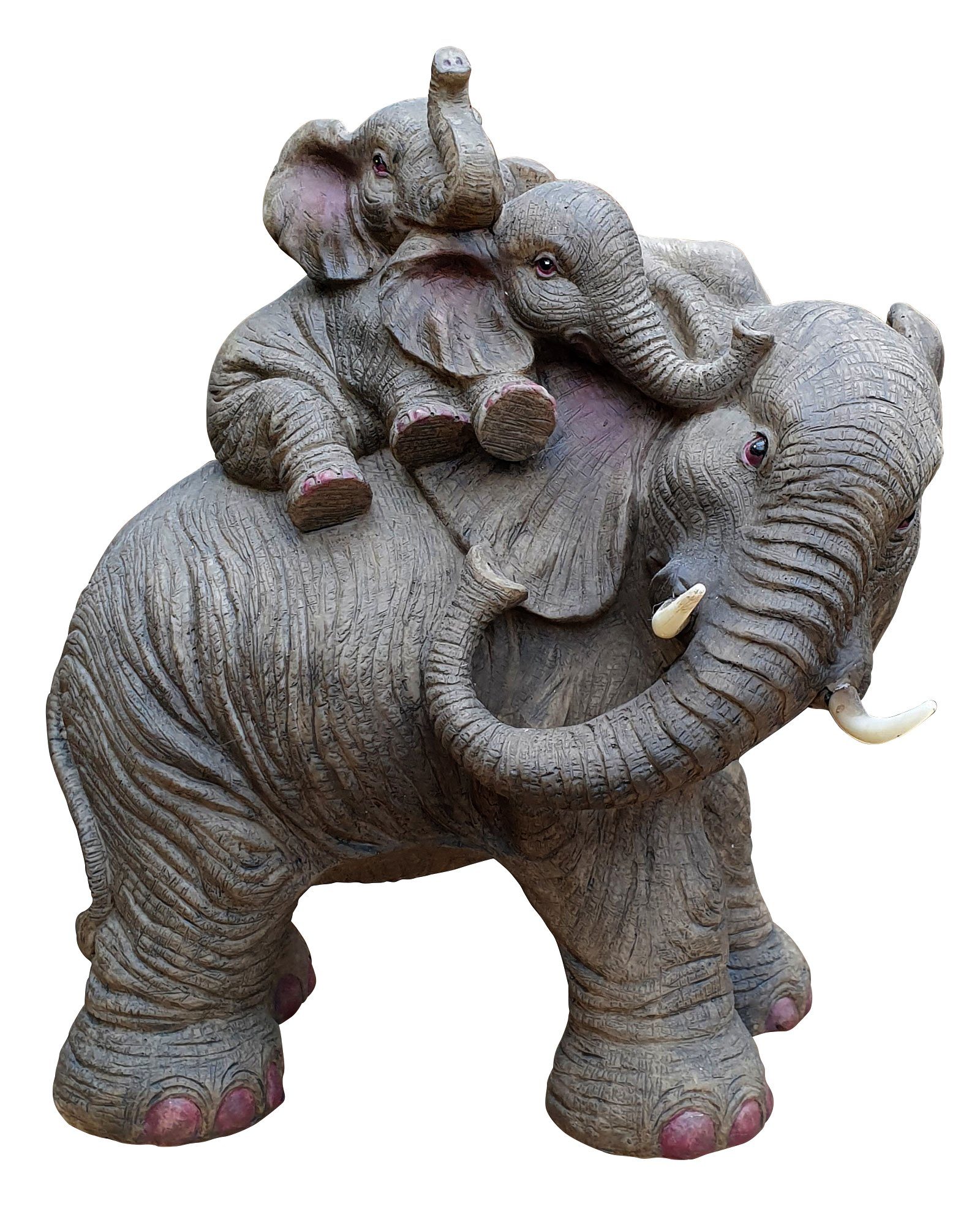 Fachhandel Plus Gartenfigur Elefantenmama mit Babys Skulptur, (1 St), wetterfest
