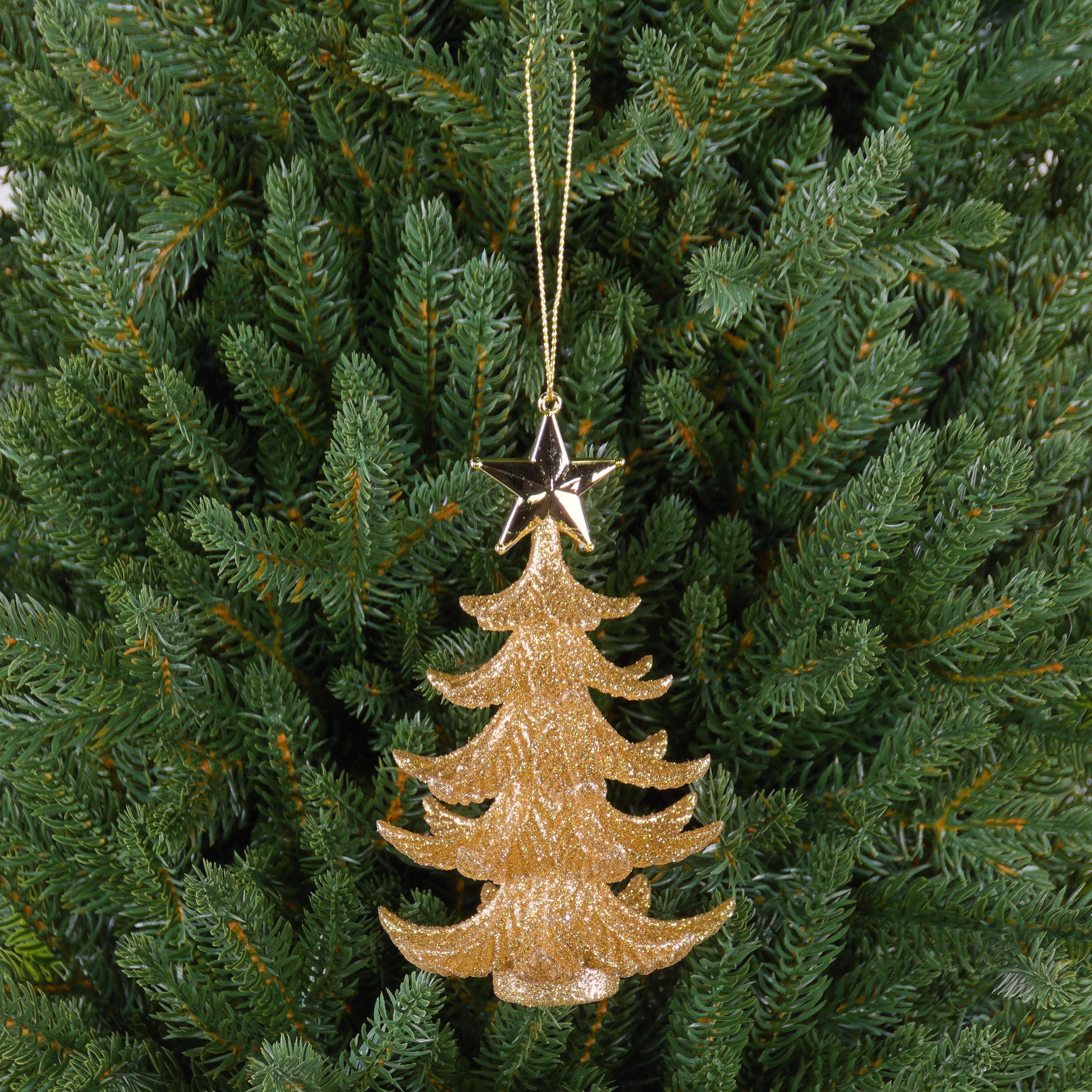 INNA-Glas Christbaumschmuck Tannenhänger RION mit Stern, Acryl, Glitzer, Gold, 12cm, Ø9cm